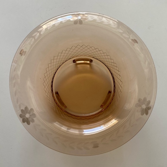 Large Vintage Floral Amber Depression Glass Console Bowl - Picture 7 of 12